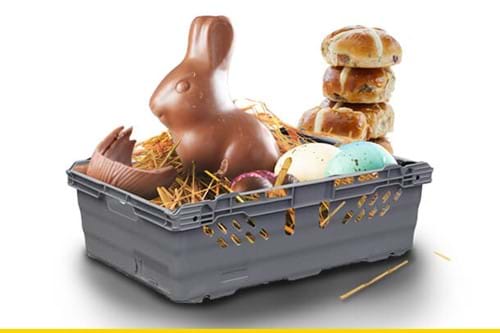easter, bunny,chocolate, trays, crates, eggs, hot cross buns